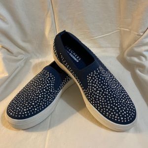 Skechers Blue Slip-On Sneakers with Metallic Accents